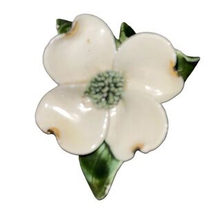 vintage ceramic white and green gardenia brooch